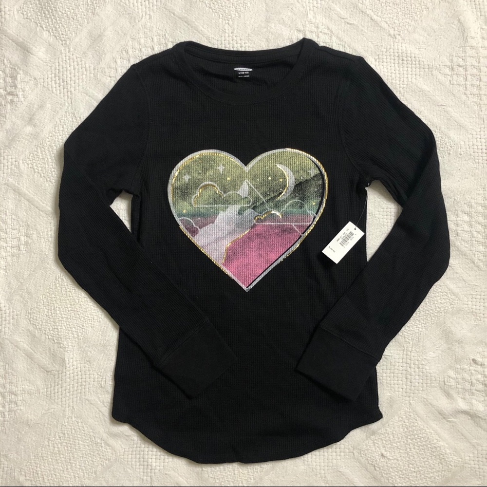 🌺 OLD NAVY Girl’s Black Heart Long Sleeve Thermal